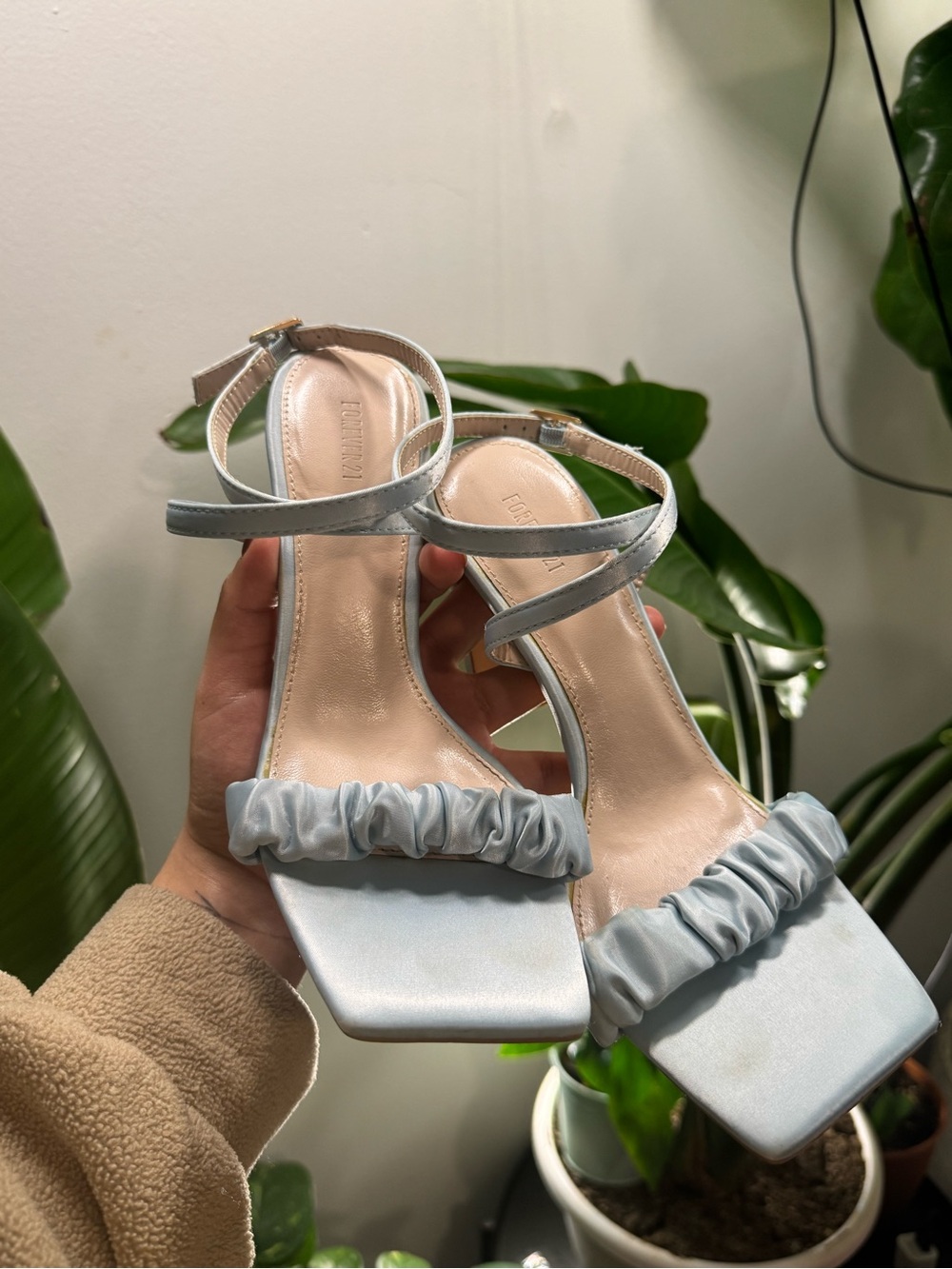Forever 21 Powder Blue Ruffle Strap Heeled Sandals